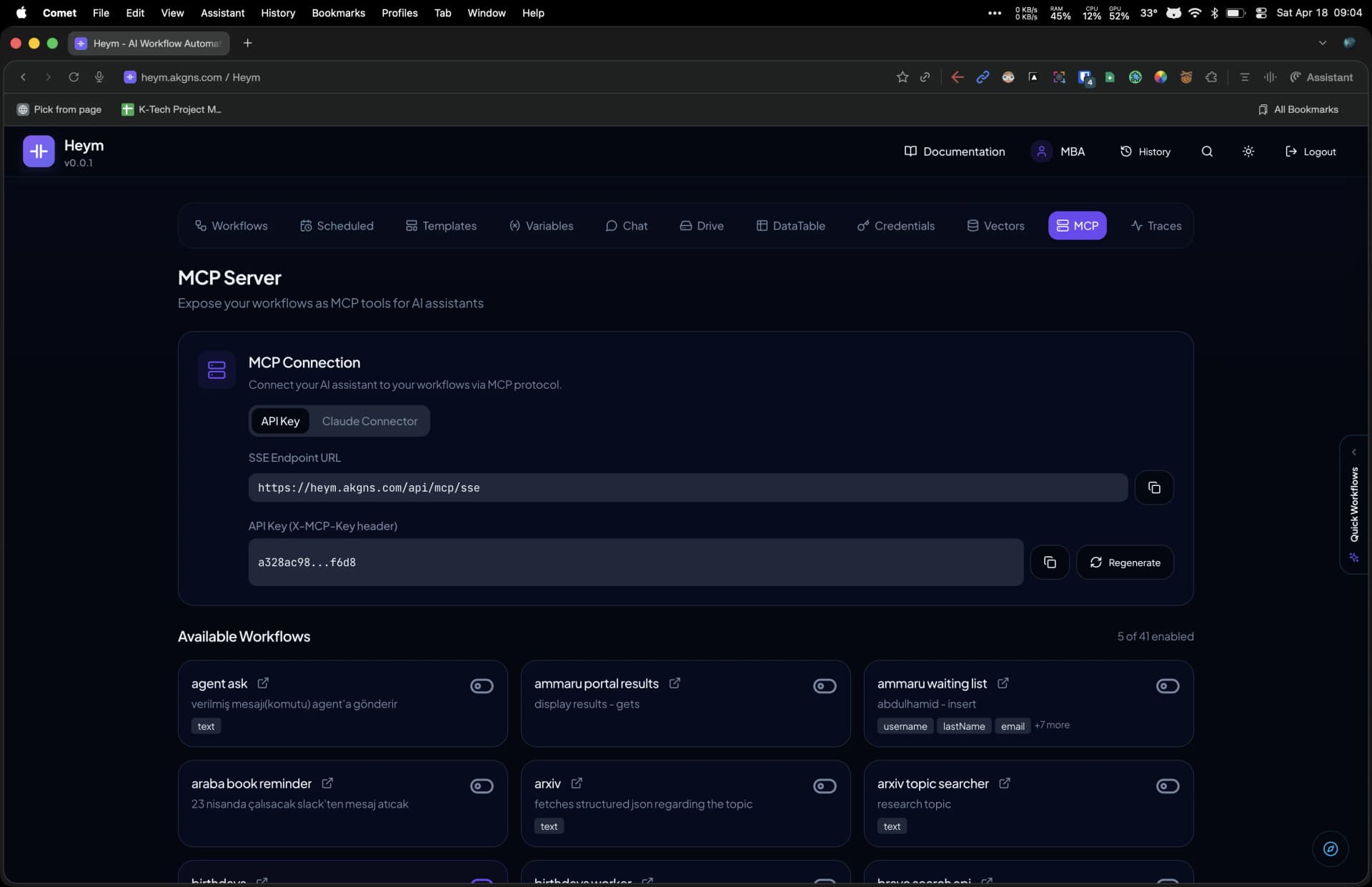 Heym MCP server exposing workflows as tools for Claude Desktop and Cursor